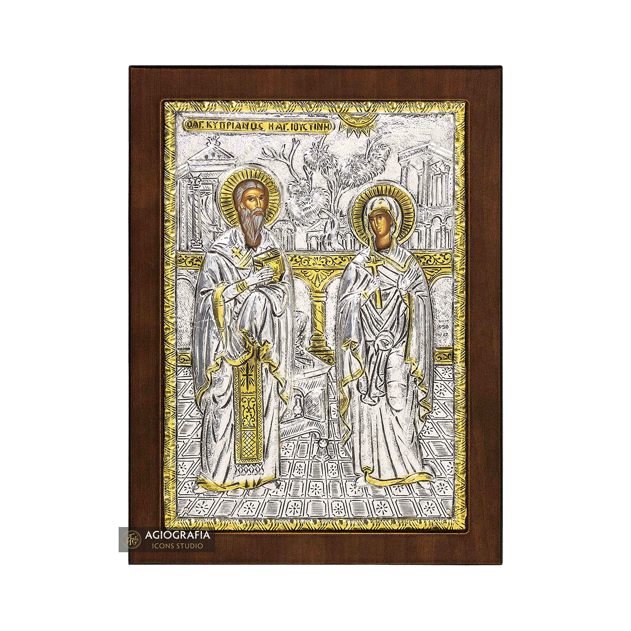 Saints Cyprian & Justina of Nicomedea Orthodox Silver Plated Icon