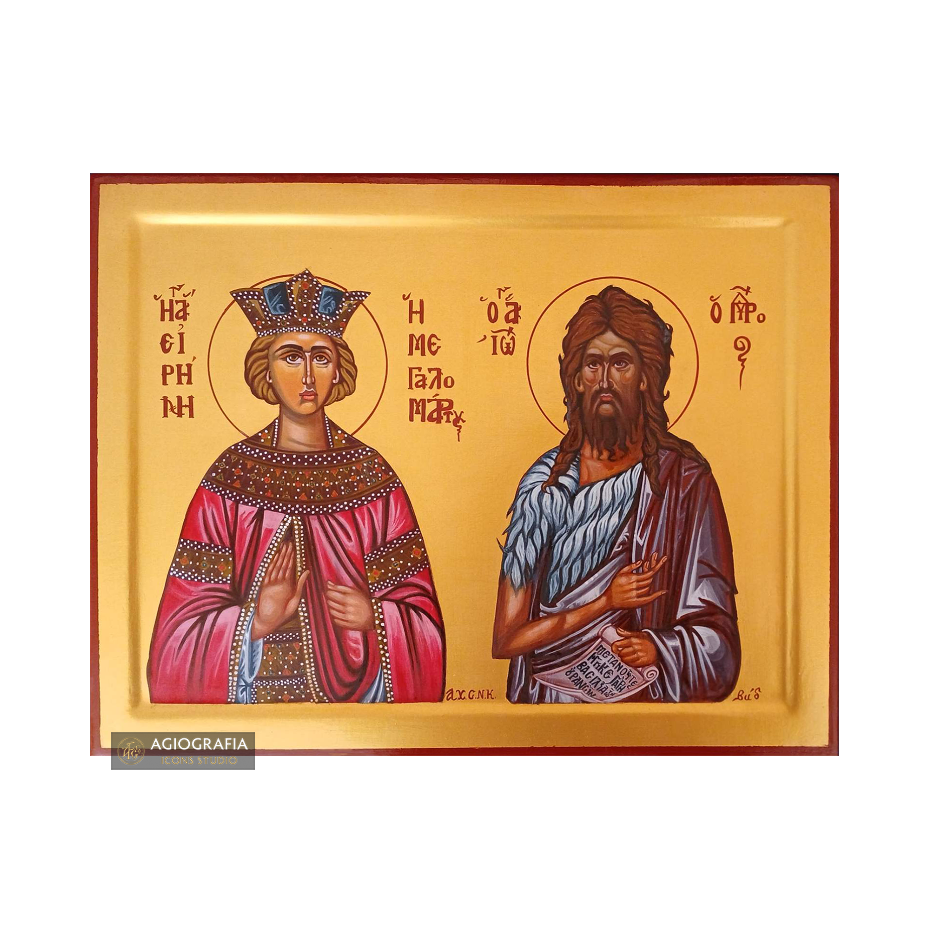 22k Saints John and Irene Handwritten Gold Leaves Background Icon