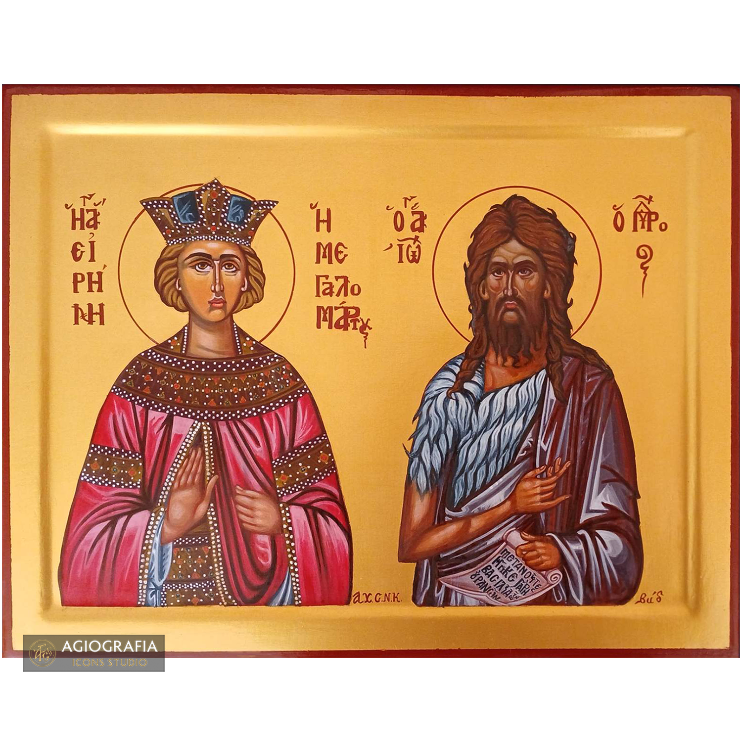 22k Saints John and Irene Handwritten Gold Leaves Background Icon