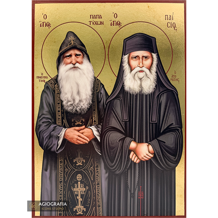 Saints Paisios and Tikhon Gold Print Icon with Aged Gold Foil