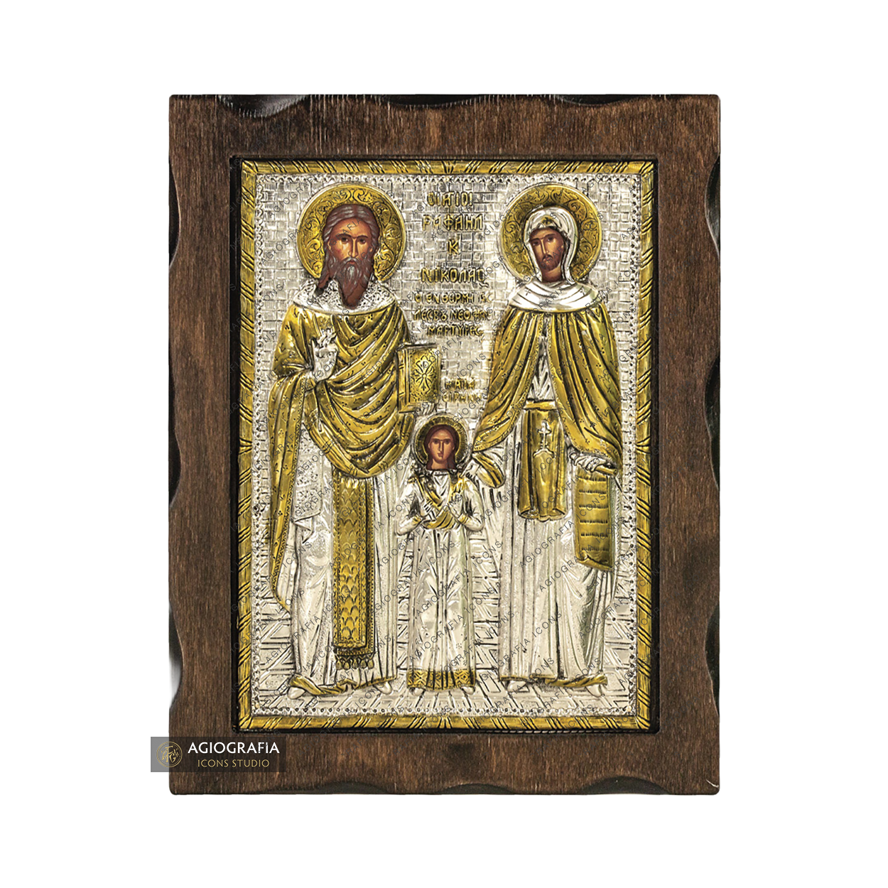 Saints Raphael Nicholas Irene Pure Silver and 24k Gold Plated Icon