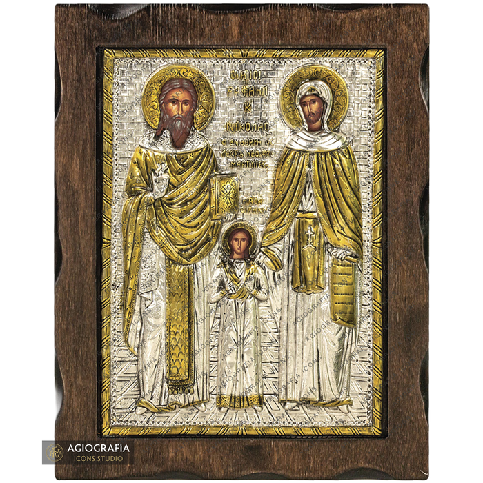 Saints Raphael Nicholas Irene Pure Silver and 24k Gold Plated Icon