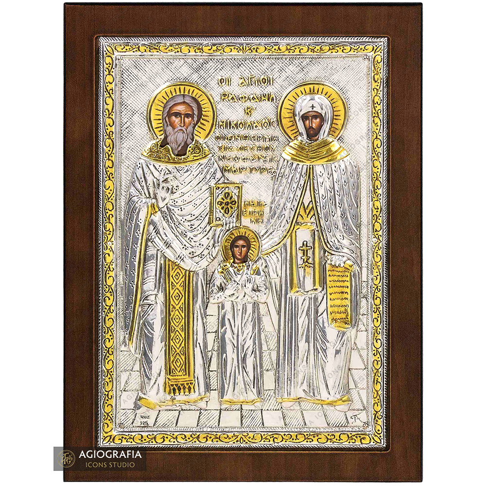 Saints Raphael Nicholas Irene Christian Orthodox Silver Plated Icon