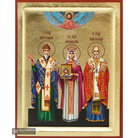 18k Saints Spiridon Theodora Nicholas Orthodox Icon with Gold Leaf
