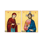 2 Christian Icons Jesus Christ Virgin Mary on Wood with 22k Gold Leaf