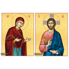 2 Christian Icons Jesus Christ Virgin Mary on Wood with 22k Gold Leaf