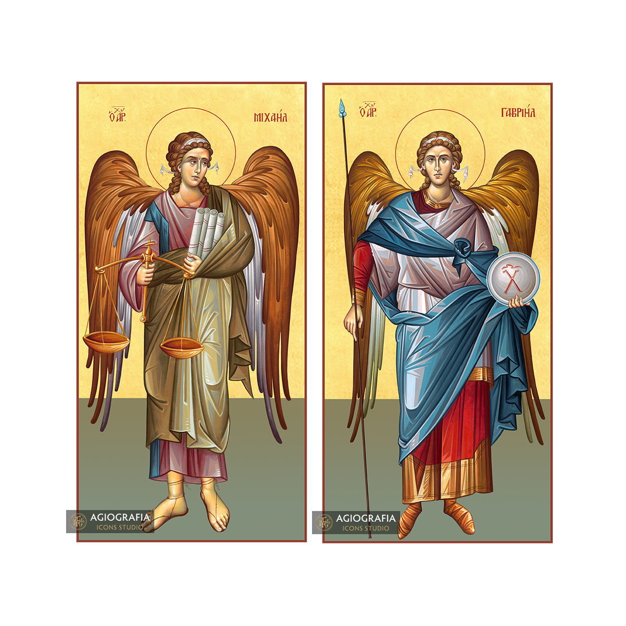 2 Icons - Archangels Michael & Gabriel with 22 karats Gold Leaf