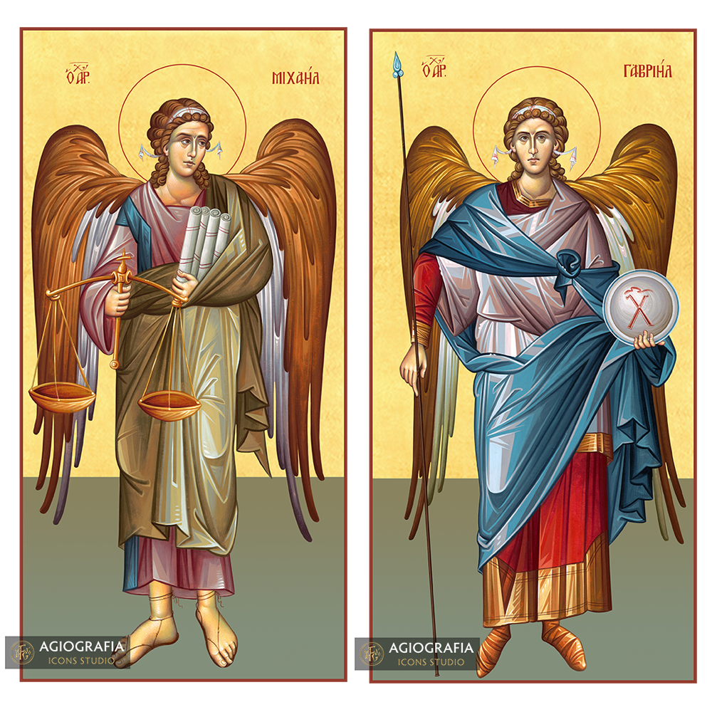 2 Icons - Archangels Michael & Gabriel with 22 karats Gold Leaf