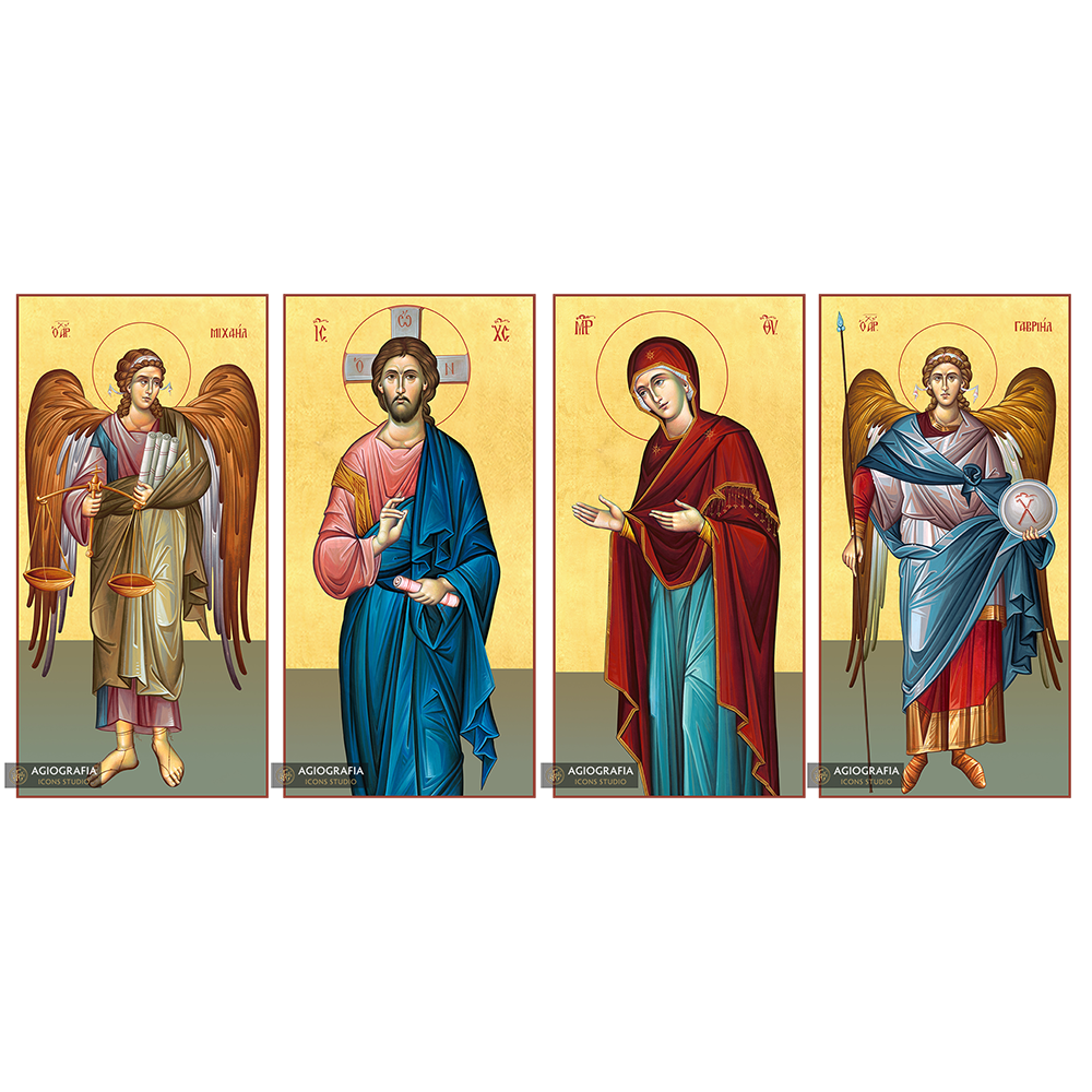 4 Icons Jesus Christ Virgin Mary Archangels Michael & Gabriel 22k Gold