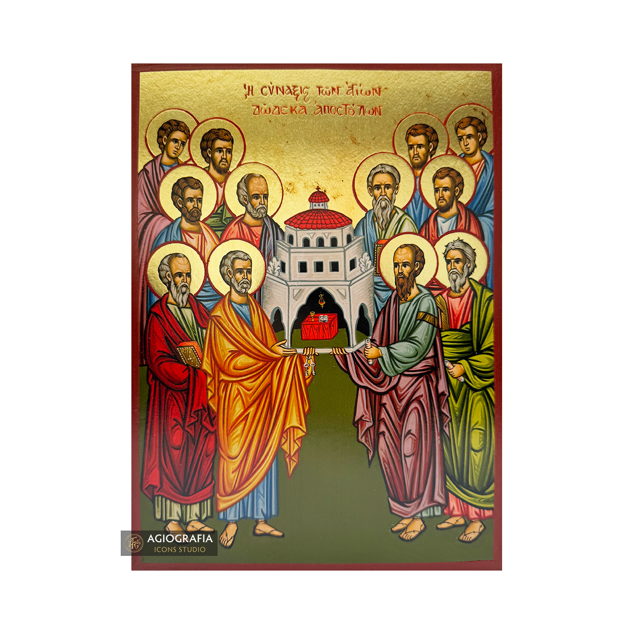 The 12 Holy Apostles Gold Print Greek Icon with Aged Gold Foil