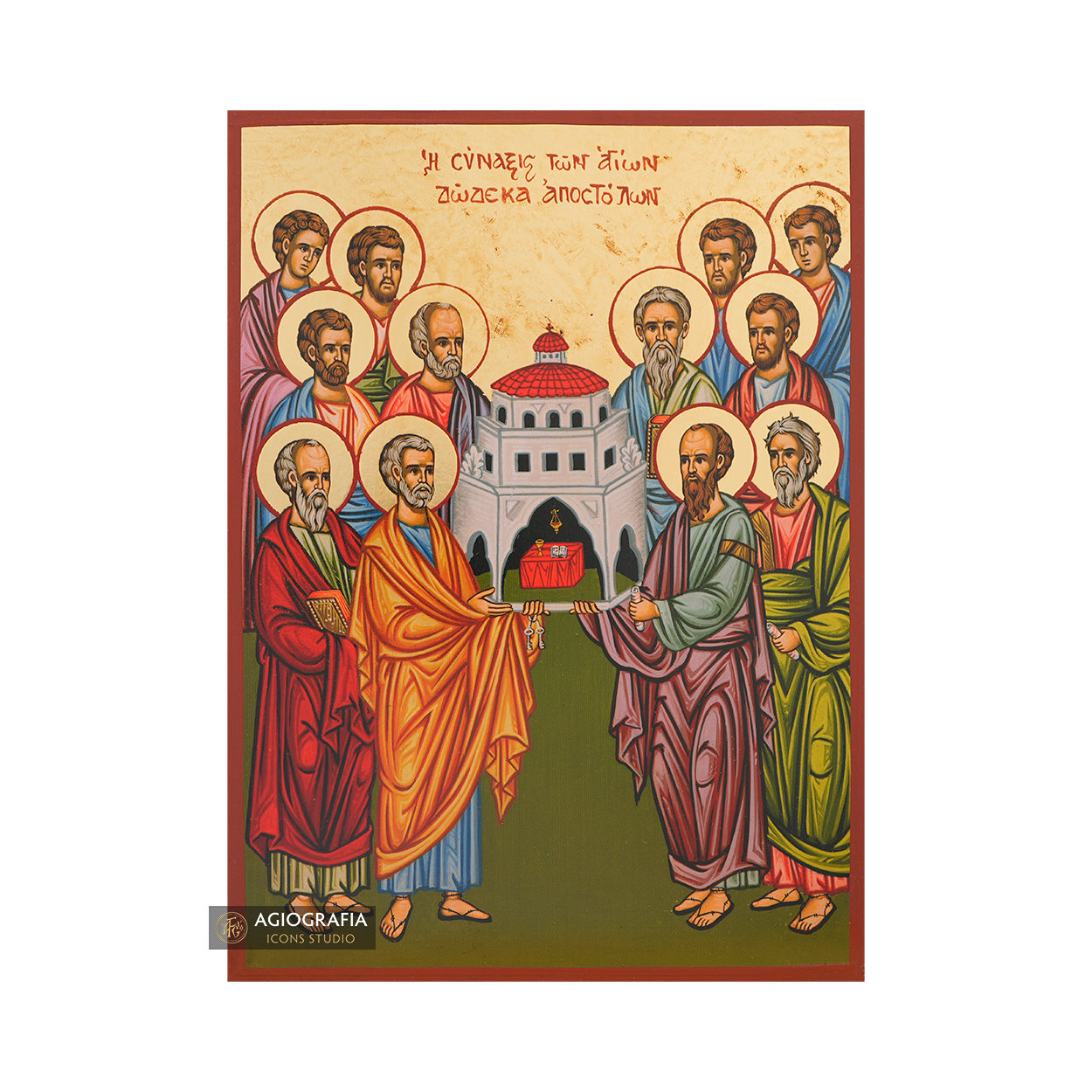 The 12 Holy Apostles Gold Print Greek Icon with Aged Gold Foil