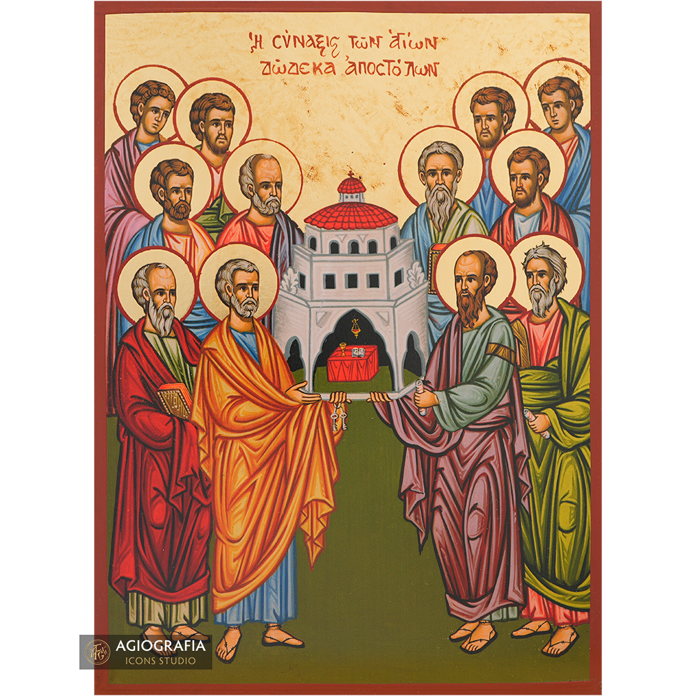 The 12 Holy Apostles Gold Print Greek Icon with Aged Gold Foil