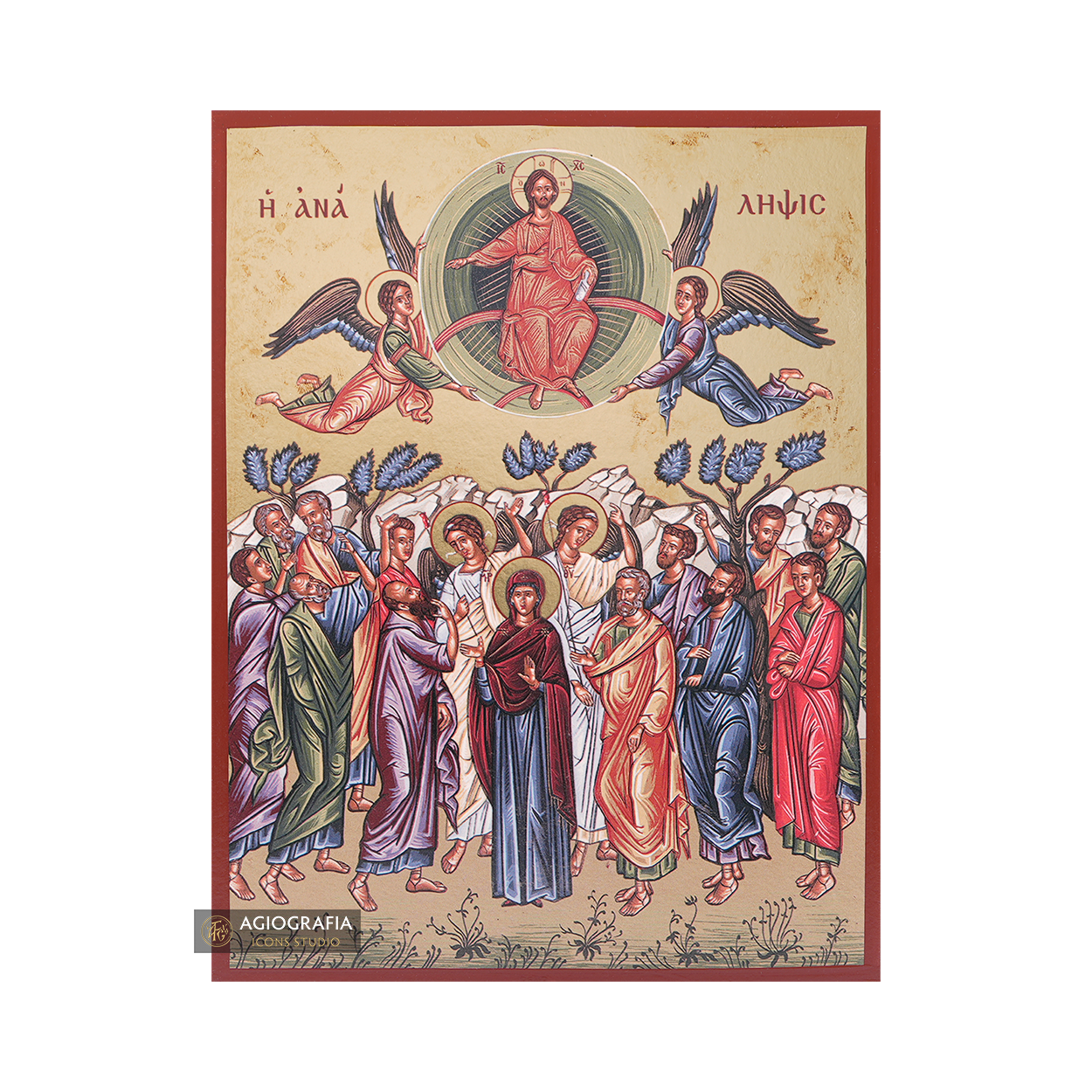 The Ascension of The Lord Gold Print Christian Icon on Aged Gold Foil