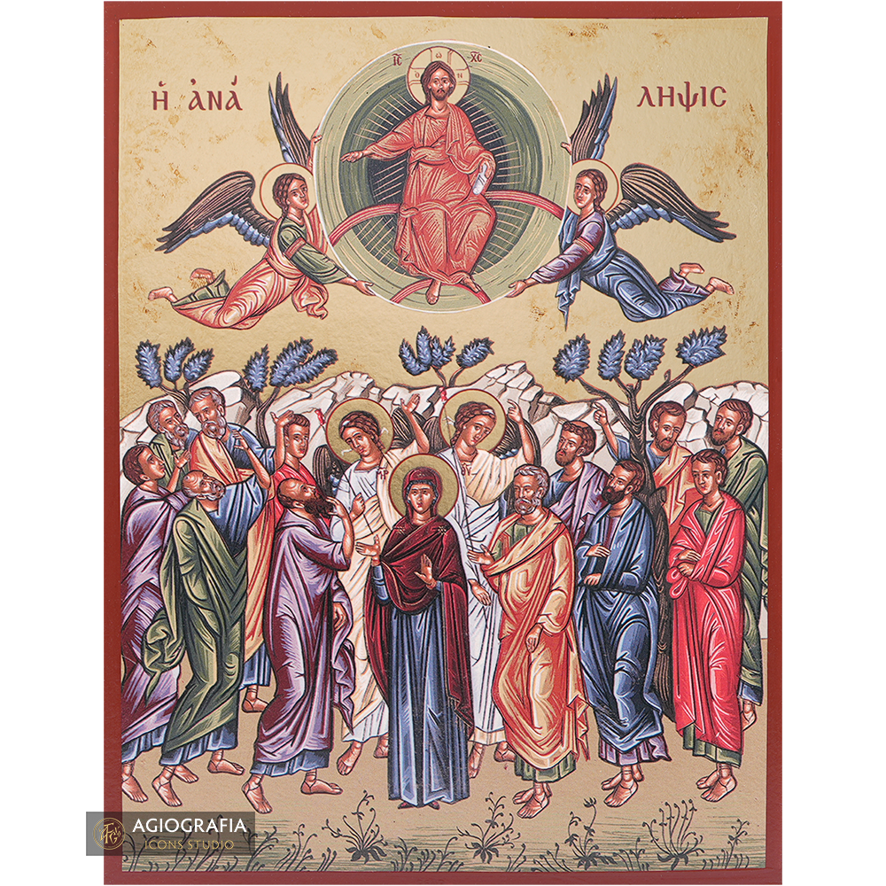 The Ascension of The Lord Gold Print Christian Icon on Aged Gold Foil