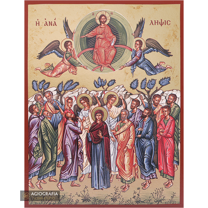 L'Ascensione del Signore icona cristiana a stampa oro su foglia d'oro anticata