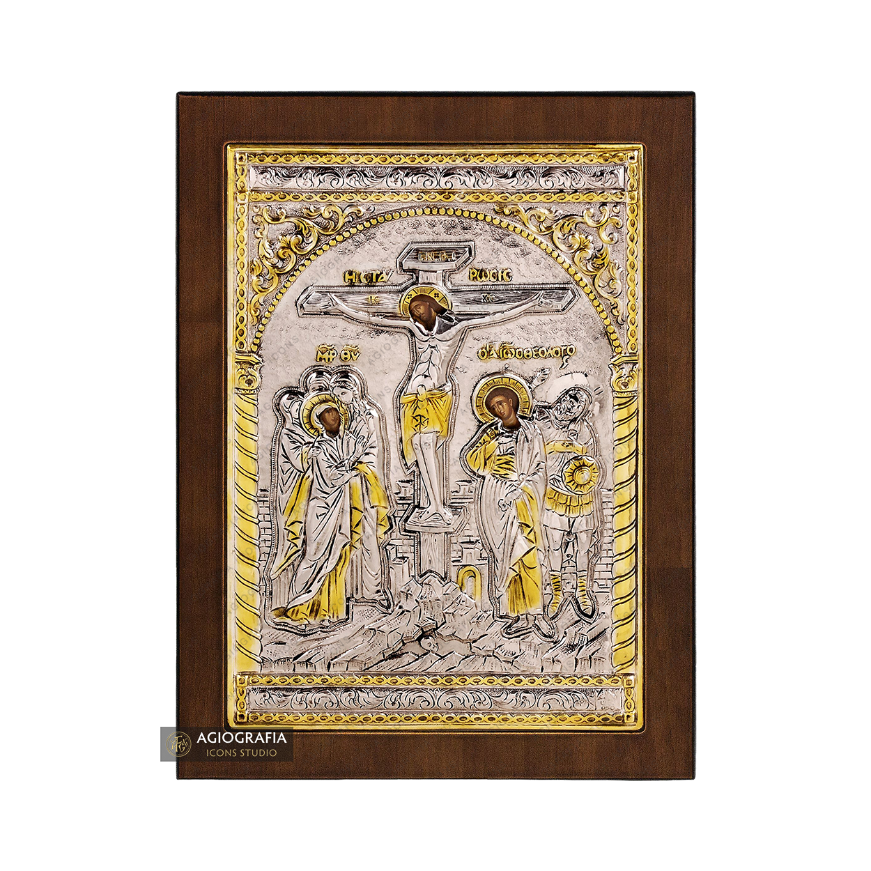 Crucifixion of The Lord Christian Orthodox Silver Plated Icon