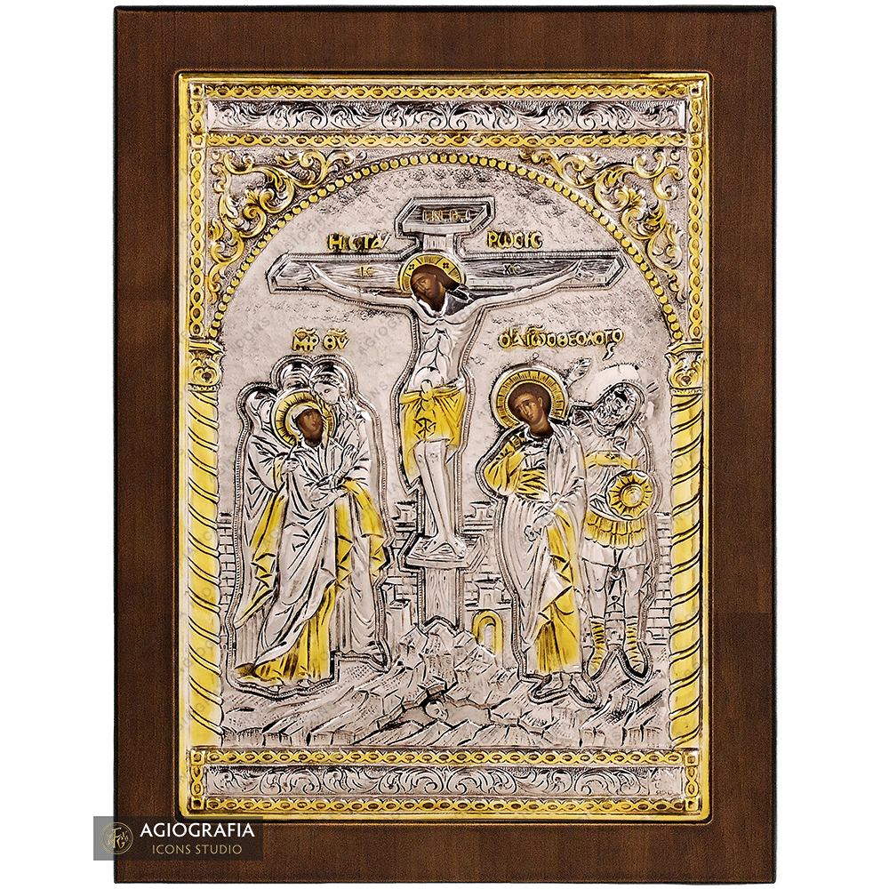 Crucifixion of The Lord Christian Orthodox Silver Plated Icon