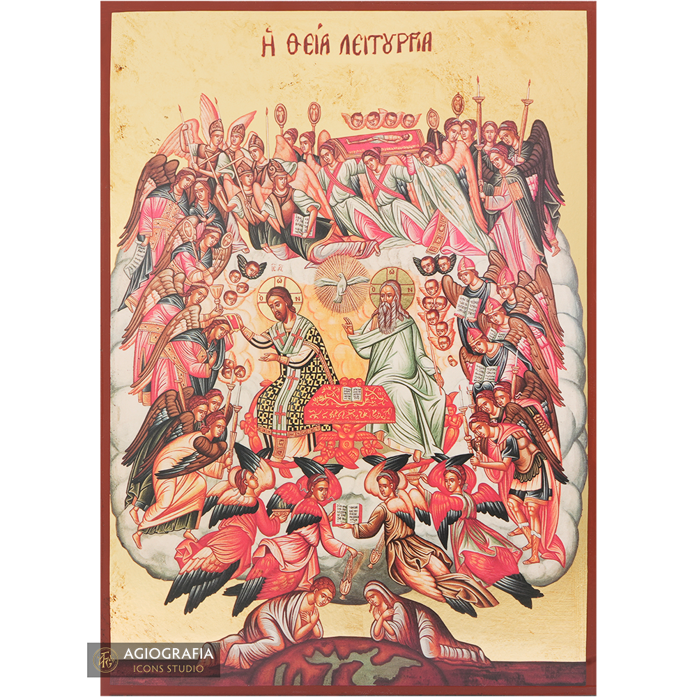 The Divine Liturgy Gold Print Icon with Aged Gold Foil