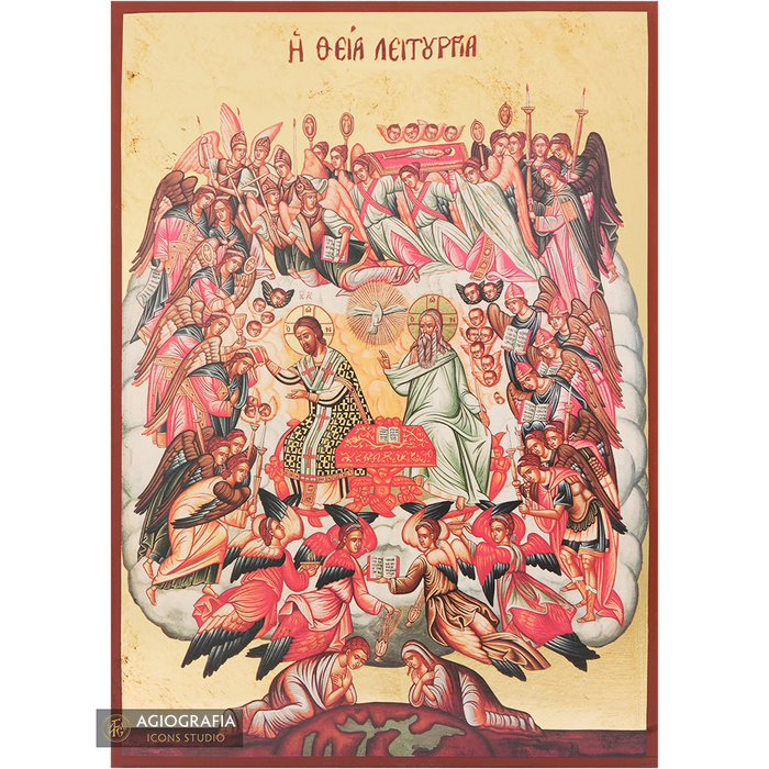 La Divine Liturgie icône en impression or avec feuille d'or vieillie