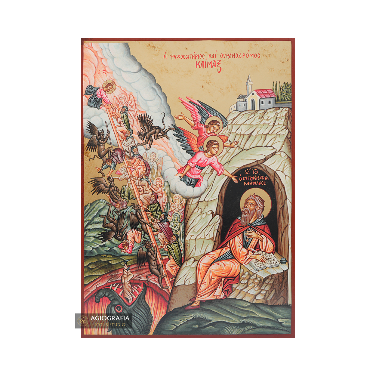 The Ladder of Divine Accent Gold Print Icon with Aged Gold Foil