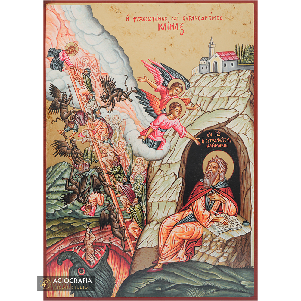 The Ladder of Divine Accent Gold Print Icon with Aged Gold Foil