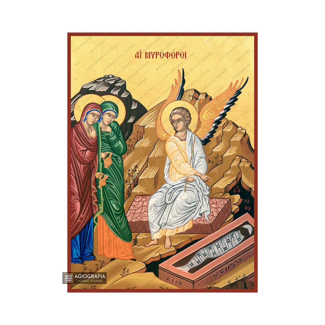 22k The Myrrh-Bearing Women - Exclusive Mt Athos Gold Leaf Icon