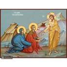 Greeting of MyrrhBearing Women Christian Icon with Blue Background