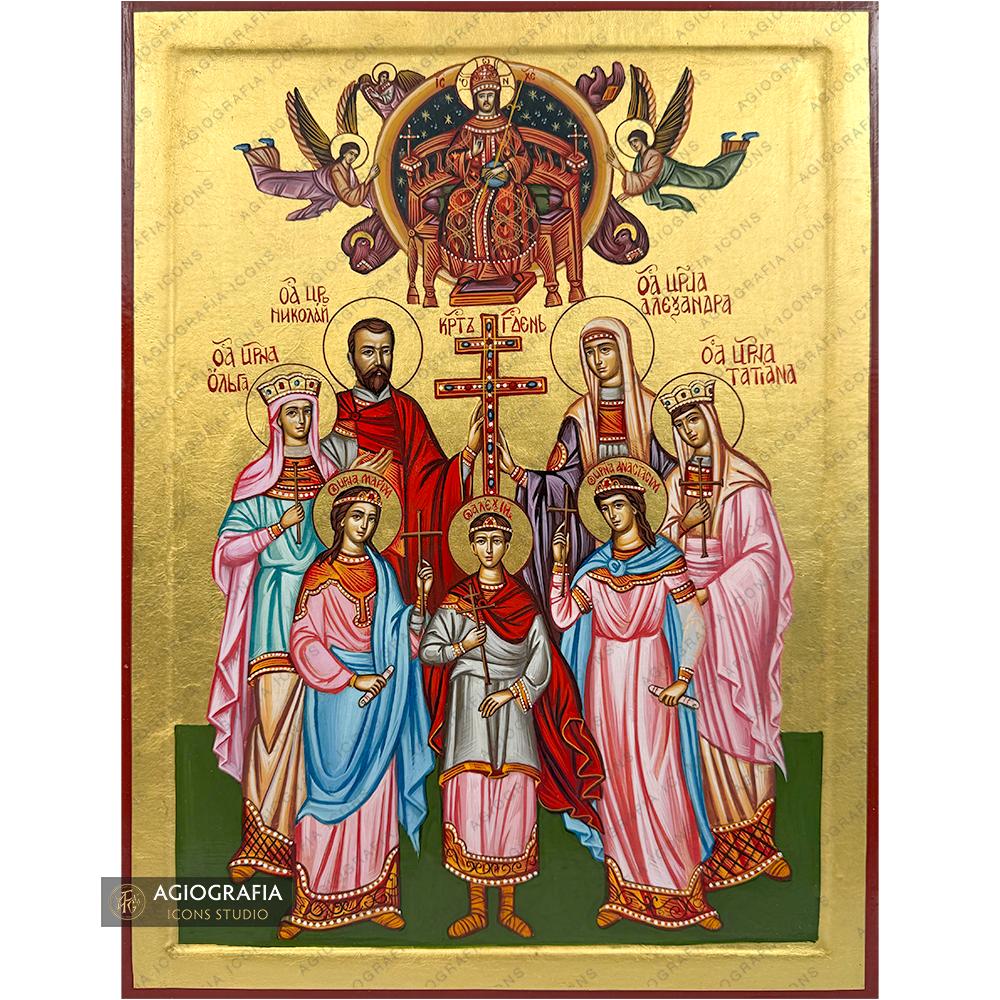 24k The Romanovs Holy Royal Martyrs Handwritten Icon with Gold Leaves