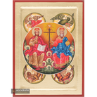 18k The Holy Trinity with the 4 Evangelists Icon with Gold Leaf