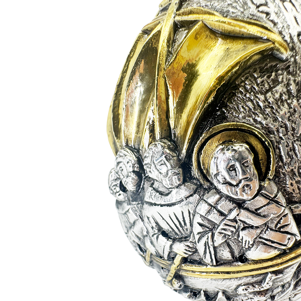 Saint Nicholas - Miracle at the sea Pure Silver and 24k Plated Egg