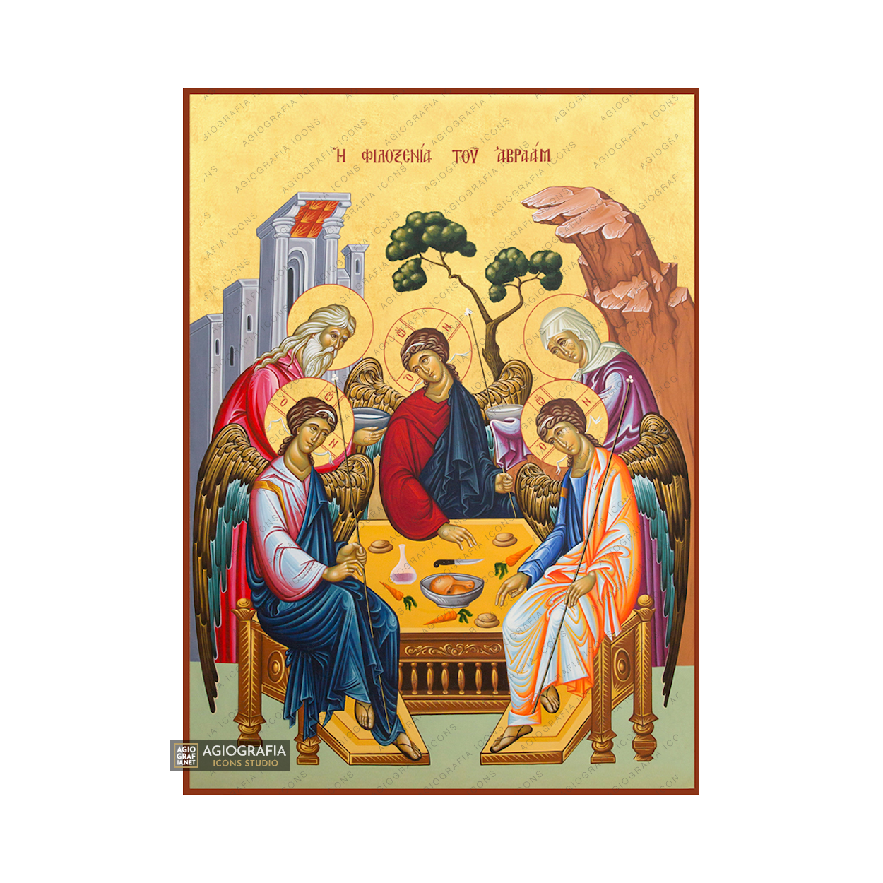 22k Hospitality of Abraham - Exclusive Mt Athos Gold Leaf Greek Icon