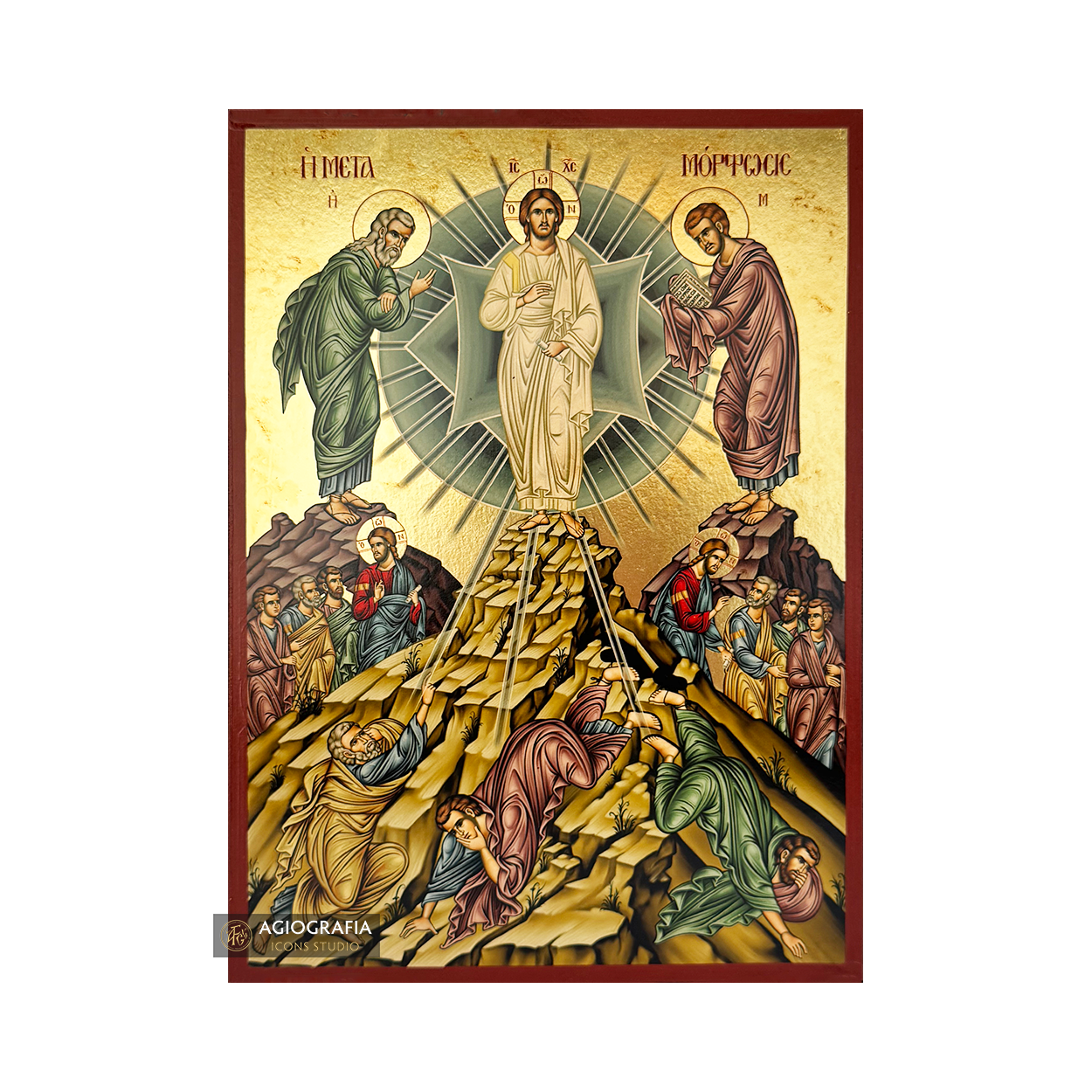 Transfiguration of Christ Gold Print Greek Icon on Aged Gold Foil