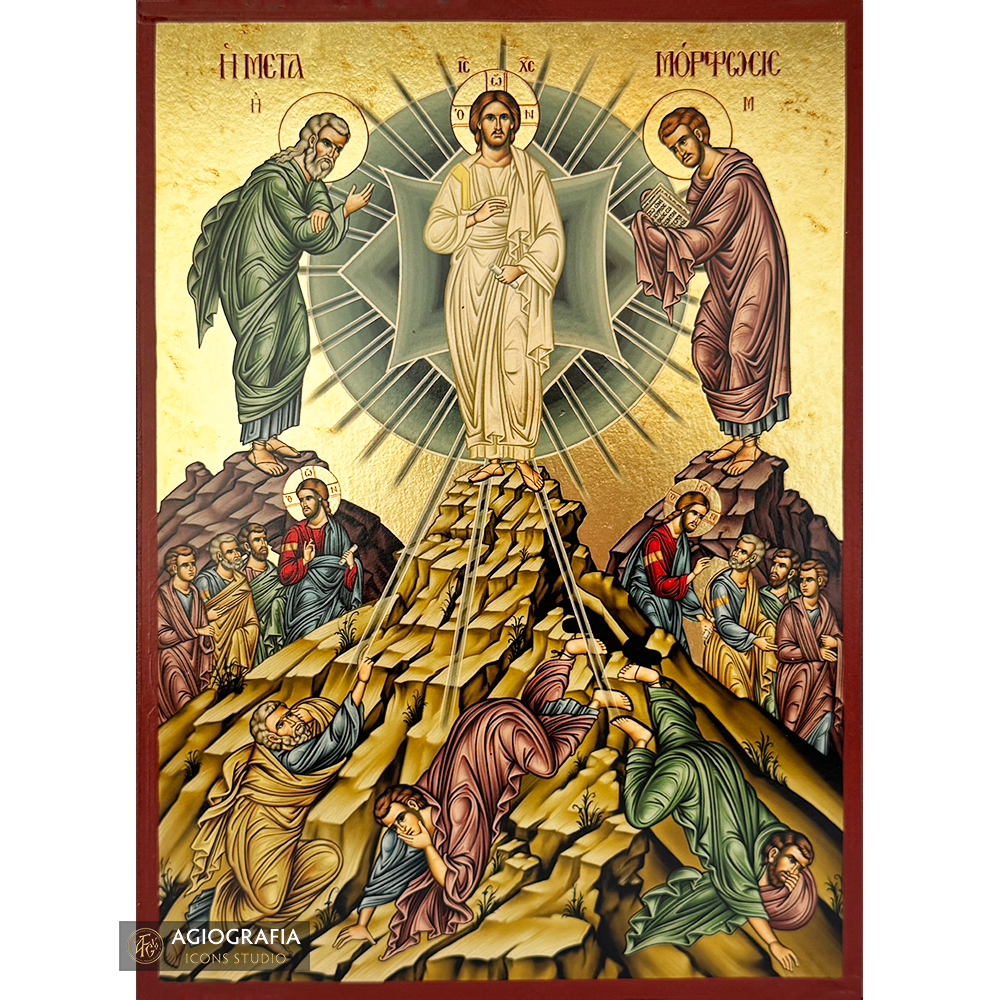 Transfiguration of Christ Gold Print Greek Icon on Aged Gold Foil