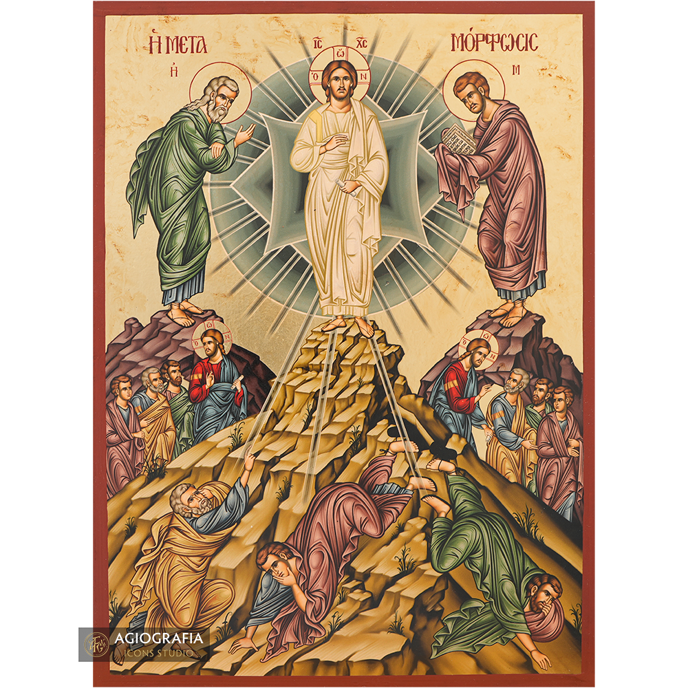 Transfiguration of Christ Gold Print Greek Icon on Aged Gold Foil