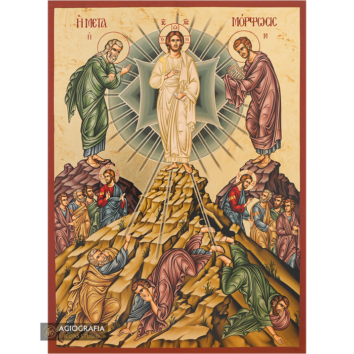 Transfiguration of Christ Gold Print Greek Icon on Aged Gold Foil
