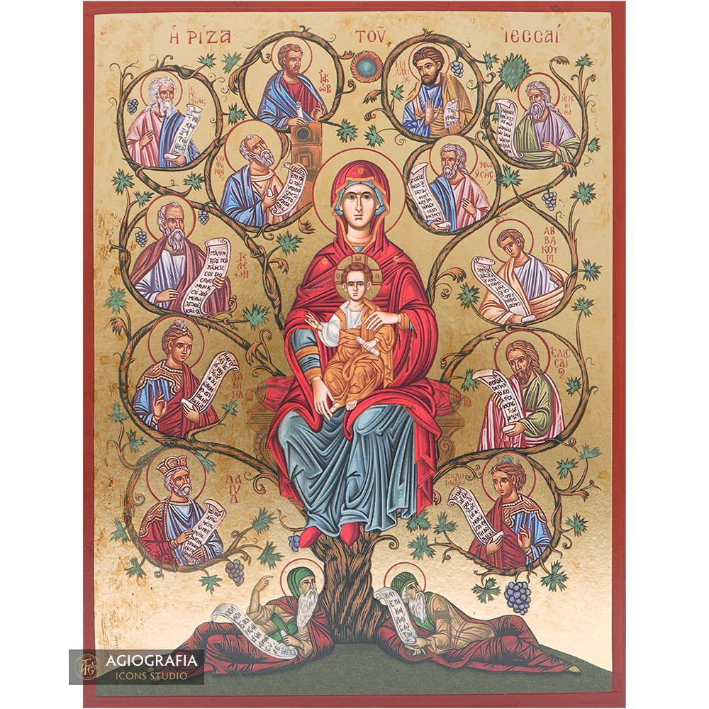 Tree of Jesse Gold Print Christian Icon with Aged Gold Foil