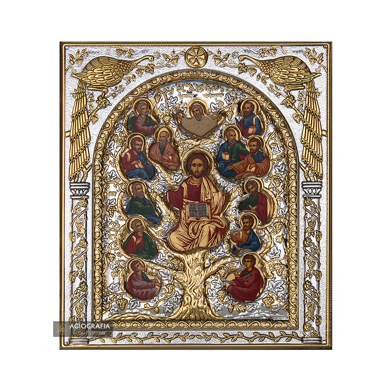 Tree of Life Silver Gold Plated Christian Orthodox Wood Icon