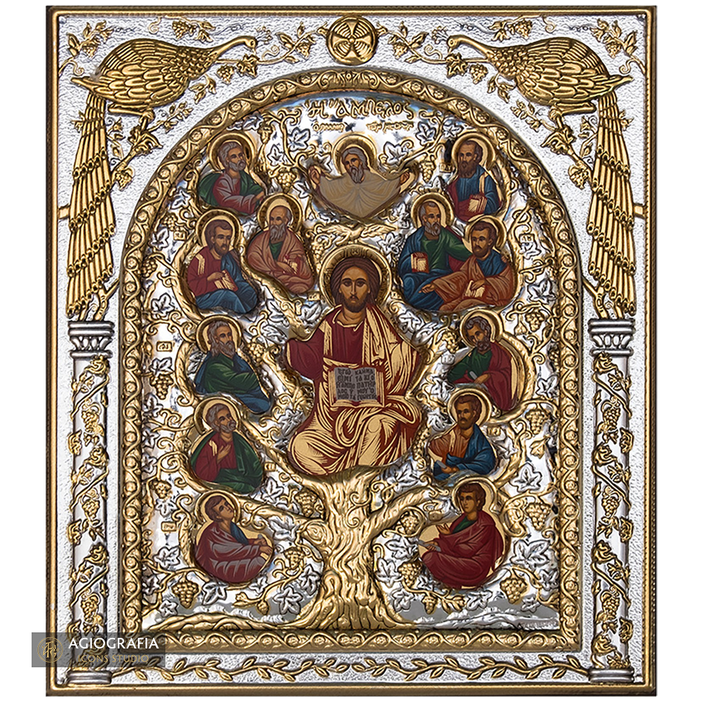 Tree of Life Silver Gold Plated Christian Orthodox Wood Icon