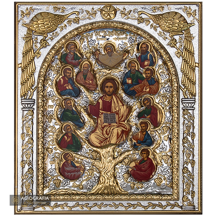Tree of Life Silver Gold Plated Christian Orthodox Wood Icon