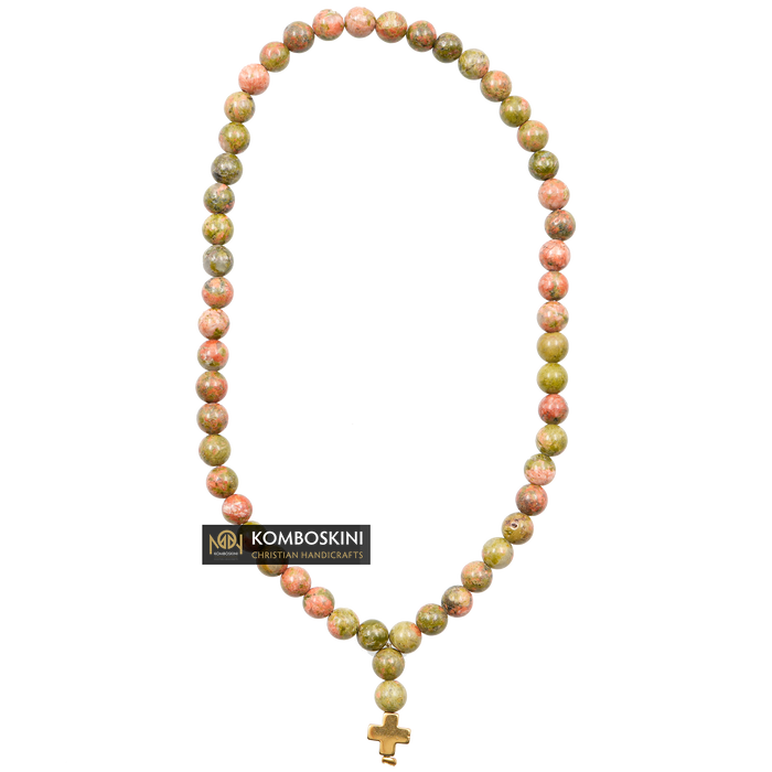 Prayer Rope of Unakite Semi-Precious Stones with 33 knots