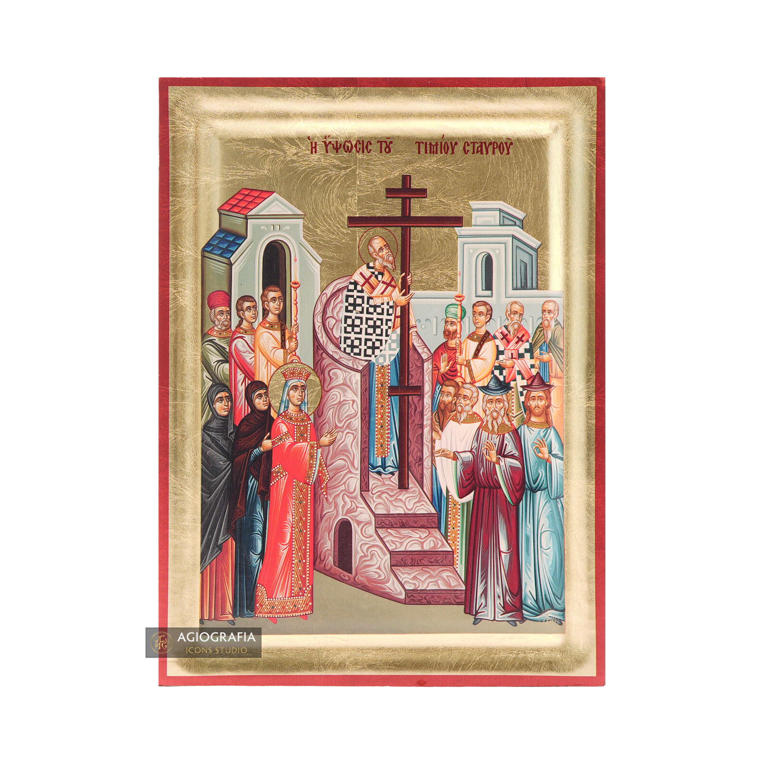 Universal Exaltation of the Holy Cross Christian Icon with Gold Leaf