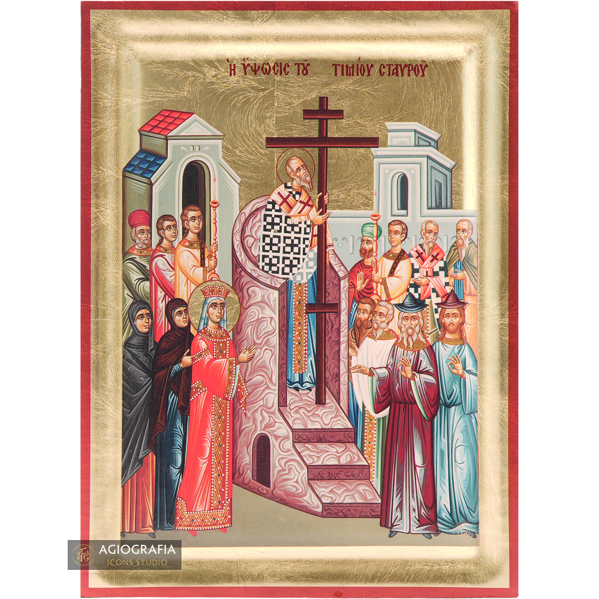 Universal Exaltation of the Holy Cross Christian Icon with Gold Leaf