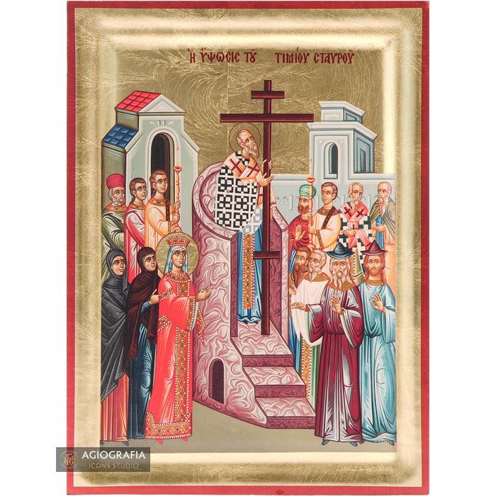 Universal Exaltation of the Holy Cross Christian Icon with Gold Leaf
