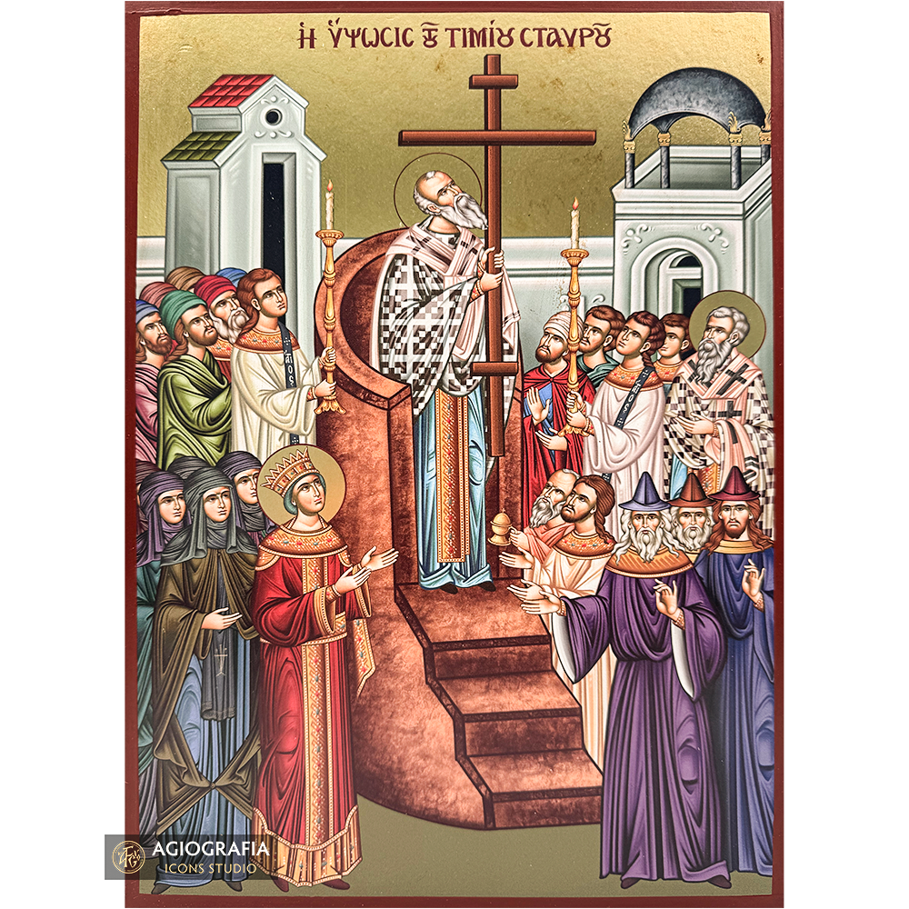 Universal Exaltation of the Holy Cross Gold Print Aged Gold Foil Icon