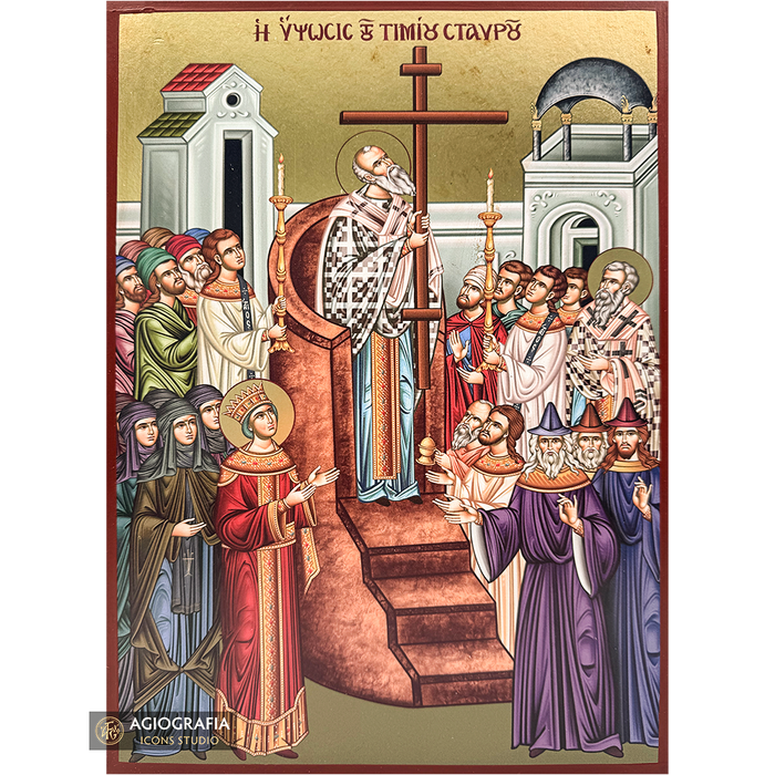 Universal Exaltation of the Holy Cross Gold Print Aged Gold Foil Icon