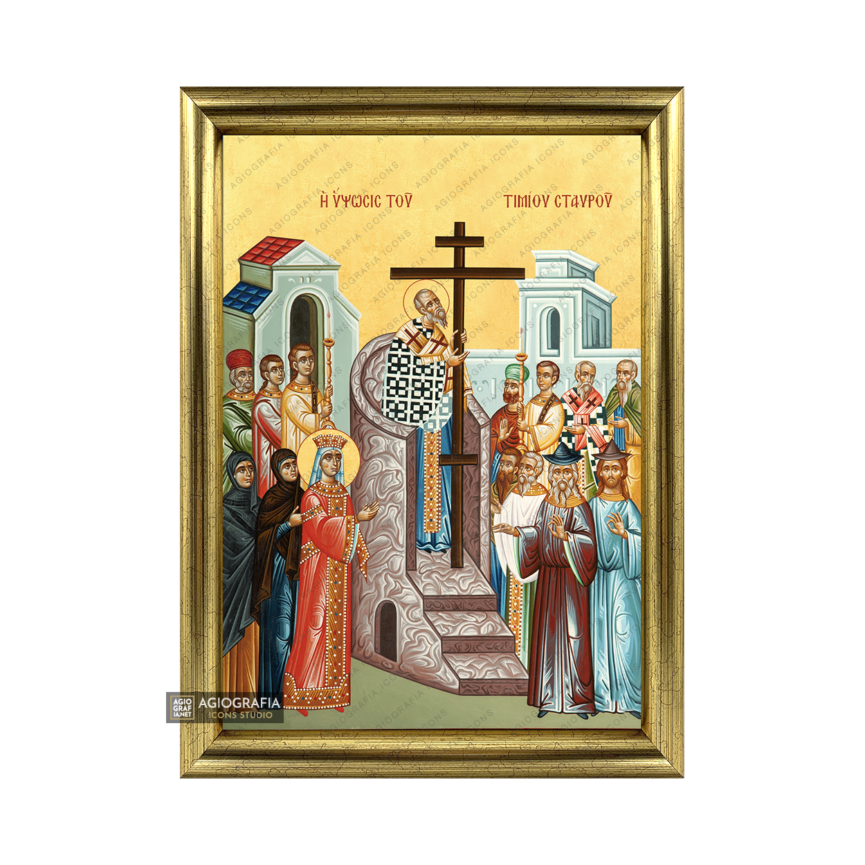 22k Universal Exaltation of the Holy Cross Framed Icon with Gold Leaf