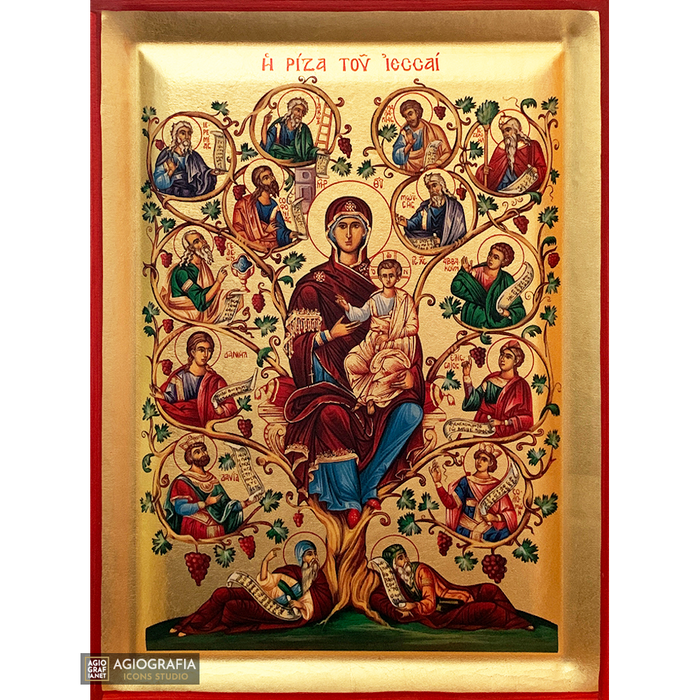 Gottesmutter Wurzel Jesse griechisch-orthodoxe Holzikone mit Blattgold
