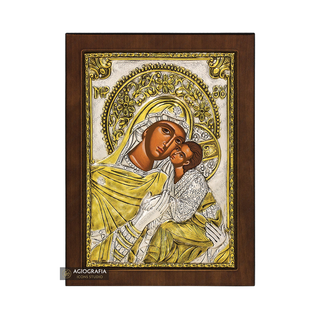 Virgin Mary Byzantine Christian Orthodox Silver Plated Icon