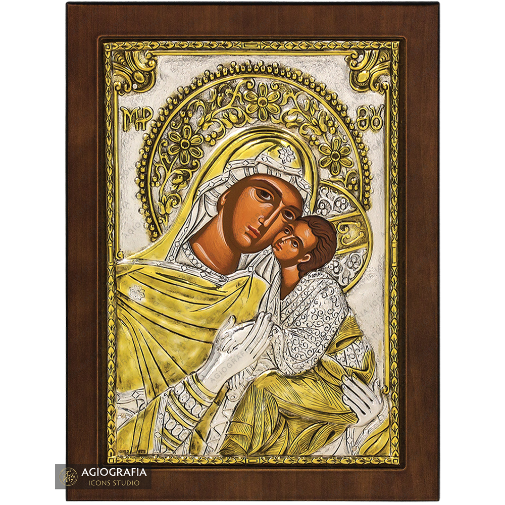 Virgin Mary Byzantine Christian Orthodox Silver Plated Icon