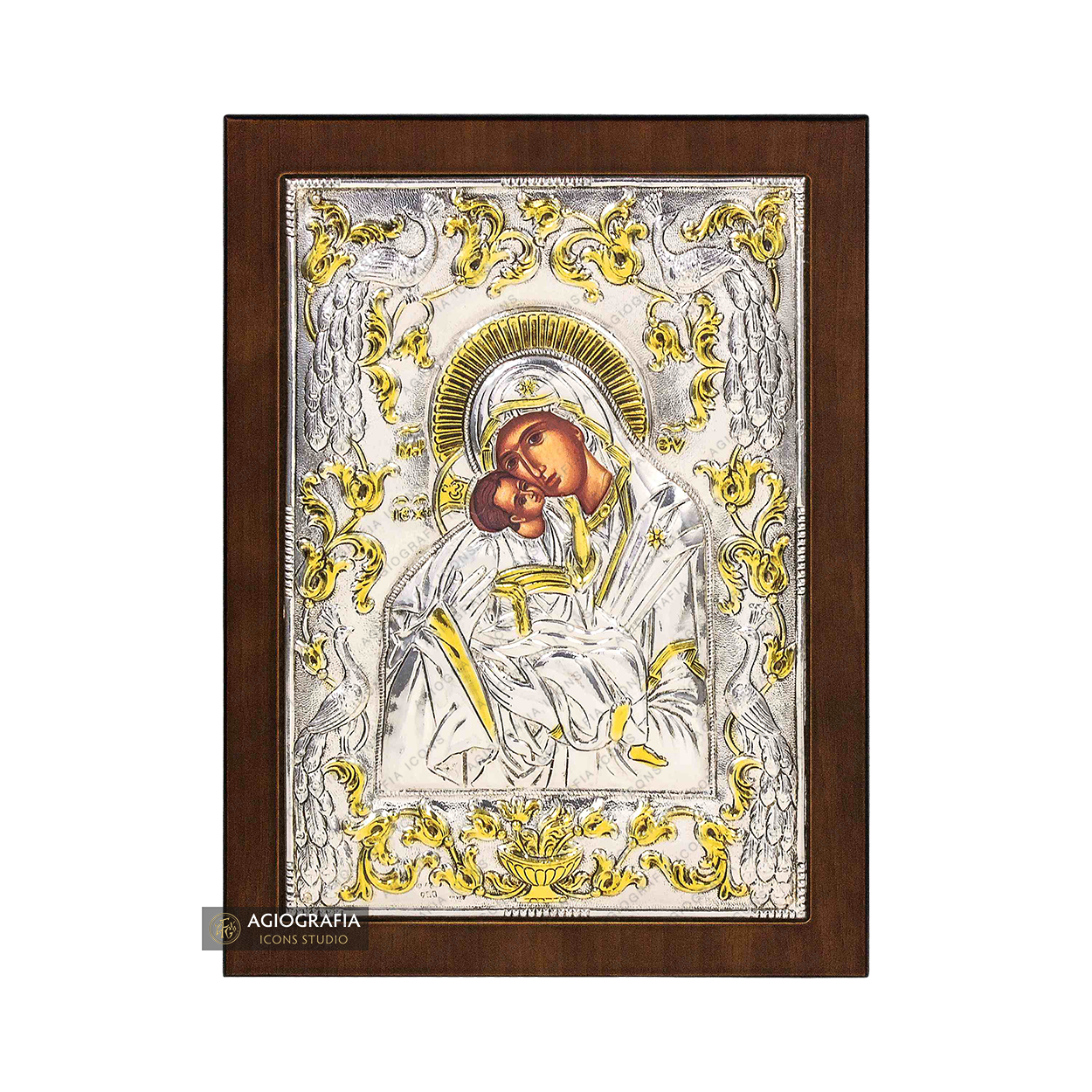 Virgin Mary Byzantine Christian Orthodox Silver Plated Icon